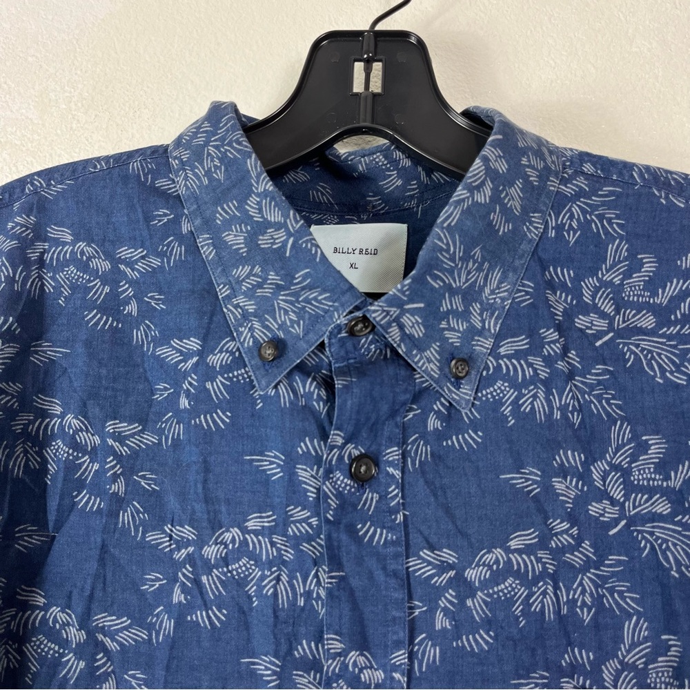 Billy Reid Blue Printed Standstd Button Down Short Sleeve Shirt XL - Picture 3 of 6